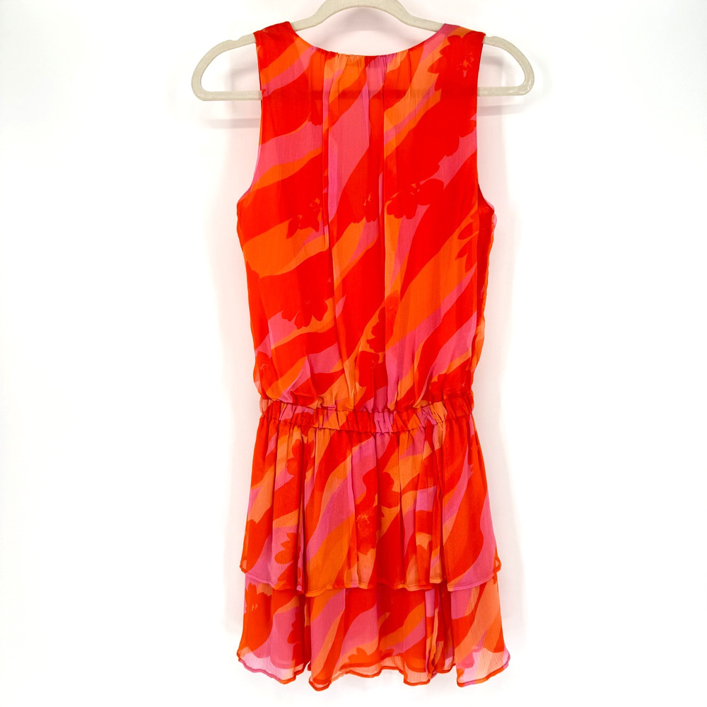 Ramy Brook Baldwin Mini Dress XS Orange Pink Floral‎ Ruffle Wrap Resort - Picture 5 of 13